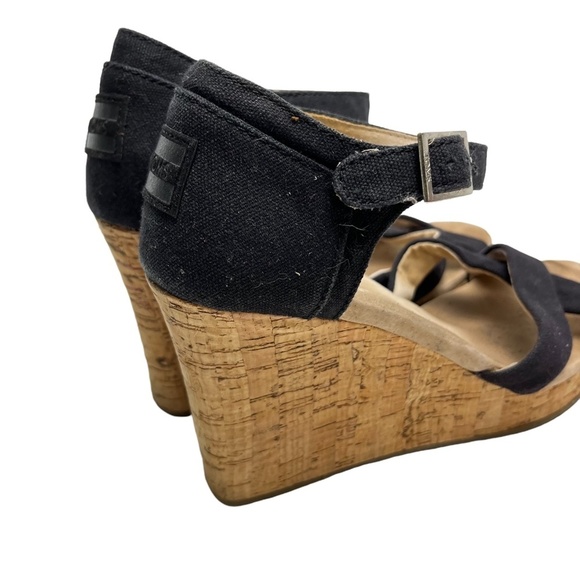 TOMS Cork Wedge Ankle Strap Platform Sandals High Heels Criss Cross Shoes sz 10 - Picture 5 of 16